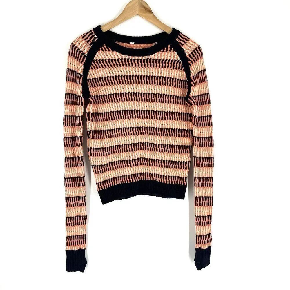 Lululemon Sweater Size 6 Womens Pink Devi Crew Knit Cotton Thumbholes Raglan